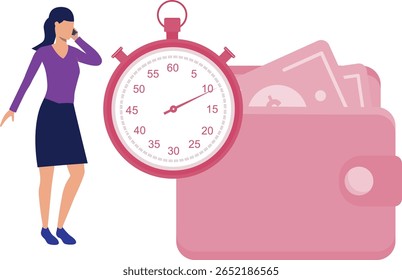 The calling girl, her demeanor casual yet confident, carries a purse brimming with money