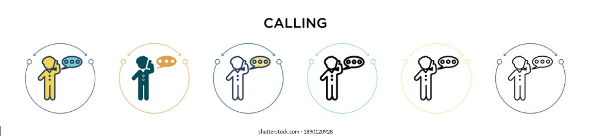 Calling icon in filled, thin line, outline and stroke style. Vector illustration of two colored and black calling vector icons designs can be used for mobile, ui, web