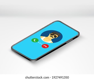 Calling on the phone. Smartphone with calling man. Isometric vector illustration