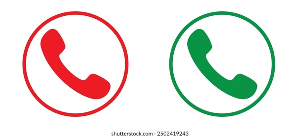 Calling Phone Answer Decline Button set, Accept and reject Phone call buttons,  Green, red buttons vector, icon set. Phone call icon. Symbol of incoming and outgoing buttons. Vector Illustration.