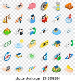 Calling phone icons set. Isometric style of 36 calling phone vector icons for web for any design