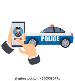 Calling the police on a mobile phone, vector illustration