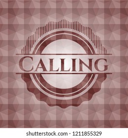 Calling red badge with geometric background. Seamless.