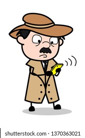 Calling - Retro Cartoon Police Agent Detective Vector Illustration