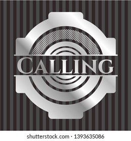 Calling silvery badge or emblem. Vector Illustration. Mosaic.