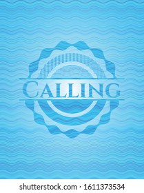 Calling sky blue water emblem background. Vector Illustration. Detailed.
