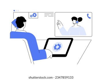 Calling support specialist abstract concept vector illustration. Man calling system administrator to fix computer software error, IT technology, hardware maintenance abstract metaphor.