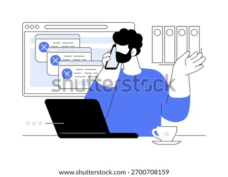 Calling support specialist isolated cartoon vector illustrations. Man calling system administrator to fix computer software error, IT technology, hardware maintenance vector cartoon.