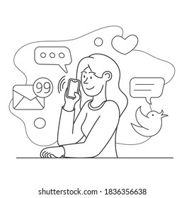 Calling and talking on the mobile phone. Hand holding smart phone in modern flat style design.