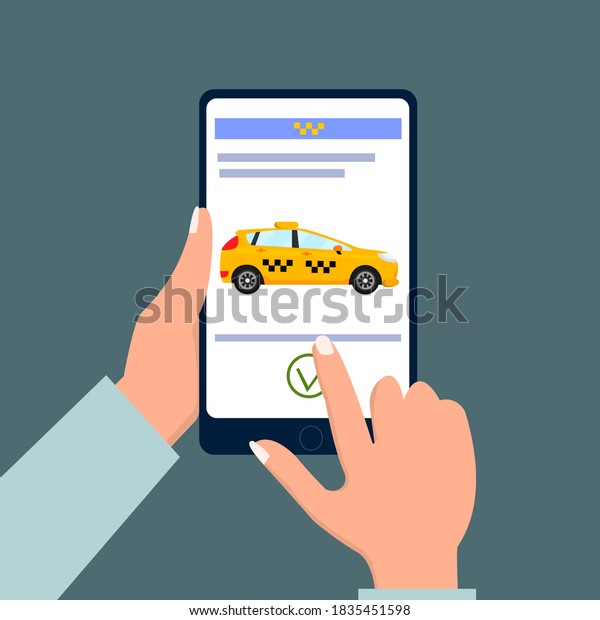 Calling a taxi\
online. Vector\
illustration.