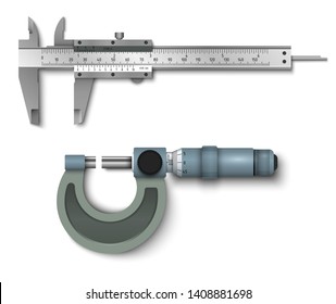 Calliper or caliper. Micrometer. Measuring tools. Universal tool designed for high-precision measurements of external and internal dimensions. Vector illustration isolated on white background.