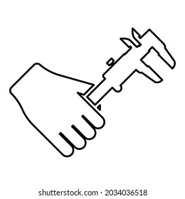 Calibre en mano Calibre en brazo Medición del dispositivo de medición usar contorno icono de contorno negro ilustración vectorial estilo plano