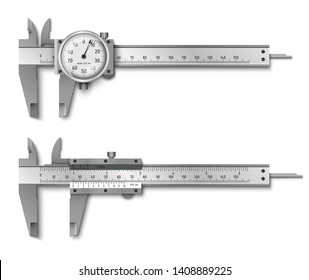 Callipers or calipers. Measuring tools. Universal tool designed for high-precision measurements of external and internal dimensions. Vector illustration isolated on white background.