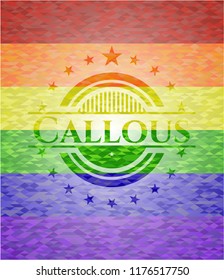 Callous emblem on mosaic background with the colors of the LGBT flag