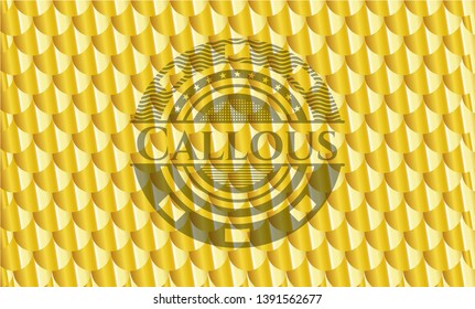 Callous gold shiny badge. Scales pattern. Vector Illustration. Detailed.