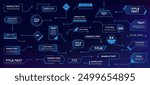 Callout shapes. Futuristic infographic elements with hologram labels, sci fi tech radar menu callout buttons and frames. Vector infographics elements collection. HUD information chart, title layout.