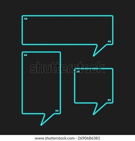 callout or speak and talk bubble glowing cyan neon style for quote box message or comment template