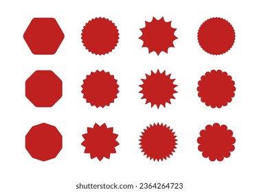 Callout star sticker. Starburst price badge sticker. Promo tag icon with scalloped edge. Wavy sale circles and ellipse seal stamps. Vector illustration isolated on white background.