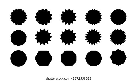 Callout-Sternaufkleber. Starburst-Preisschild-Aufkleber. Werfen Sie ein Tag Symbol mit geschmiedeter Kante. Wavy-Sale-Kreise und Ellipse-Seeheppchen. Vektorgrafik einzeln auf weißem Hintergrund.