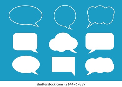 Callout text icons set on blue background, vector illustration.