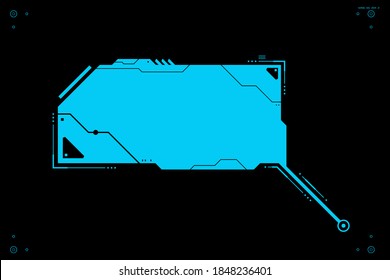 Callout title box label in futuristic HUD, GUI, UI style. Tech call out interface element. Spaceship ui shapes. Pop up callout bubble in blue color. Vector illustration.