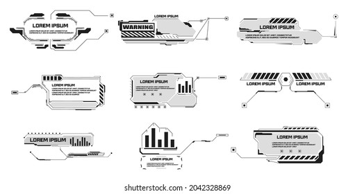 Callouts. Digital information labels, callout bar label and minimal lower third template layout templates for technical digital information boxes. HUD Digital Frame Infographic Template Set. Vector