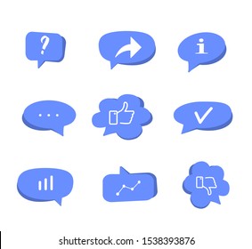 Callouts set with different messages on white background. Vector illustration. Cute interactive clouds in the cartoon style.