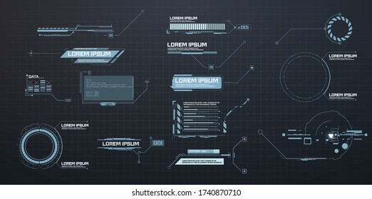Callouts titles. Callout bar labels, information call box bars and modern digital info. Tech digital info boxes hud templates. Futuristic set advertising communication. Vector illustration