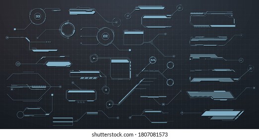 Callouts titles. Callout bar labels, information call box bars and modern digital info. Tech digital info boxes hud templates. Futuristic set advertising communication. Vector illustration