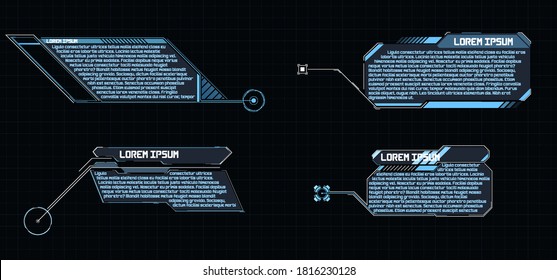 Callouts titles. Callout bar labels, information call box bars and modern digital info. Tech digital info boxes hud templates. Futuristic set frame or advertising communication. Vector illustration