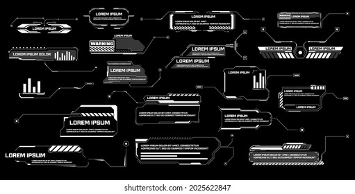 Callouts titles. Callout bar labels, information call box bars and modern digital info. Tech digital info boxes hud templates. Futuristic set advertising communication. Vector illustration