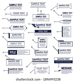 Títulos de llamadas. Etiquetas de barra de llamadas digitales, cuadros de descripción o información, burbujas de voz de llamadas. Juego de ilustraciones vectoriales de etiquetas de llamadas informativas. Bar tecnológico para infografías, video