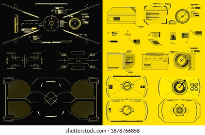 Titel und Rahmen im Sci-Fi-Stil. Balkenmarken, Info-Call-Box-Bars. Futuristische Info-Boxen Layout-Vorlagen. Abstrakte digitale Technologie UI, UX Futuristic HUD, FUI.