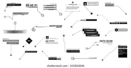 Callouts titles HUD interface isolated in white background. Recolor to any color in 2 clicks. Set of technology template for modern banners of lower third for presentation. Callouts titles, info boxes