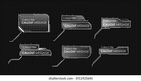 Callouts titles in HUD style. Interface elements, UI, GUI. Info boxes hud templates vector.