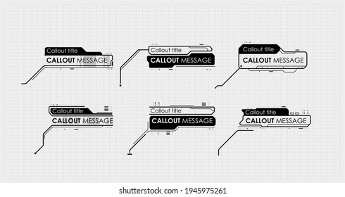 Callouts titles in HUD style. Interface elements, UI, GUI. Info boxes hud templates vector.