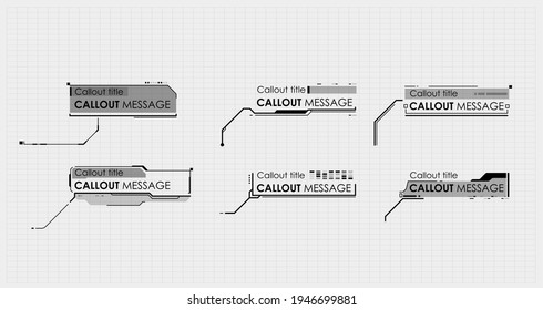Callouts titles in HUD style. Interface elements, UI, GUI. Info boxes hud templates vector.