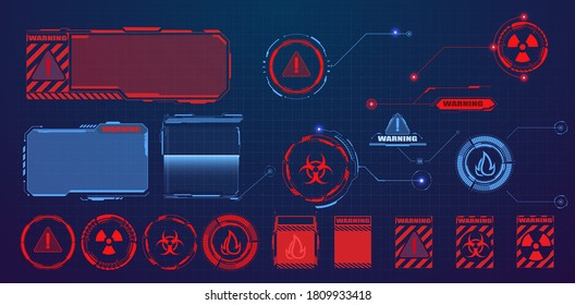 Callouts Titel einzeln auf Hintergrund. Set von Technologie Muster für moderne Banner des unteren Drittes, Präsentation. Futuristische Gefahr und Warnung, Countdown-Symbole.  Interface-Elemente HUD, UI, GUI. Vektorgrafik