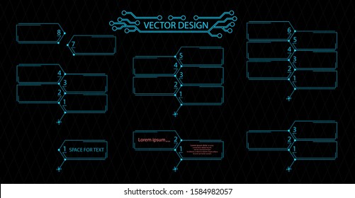 Callouts titles.Technologic information framework. Modern digital panels. Frame, templates for text. Vector objects on isolated background.