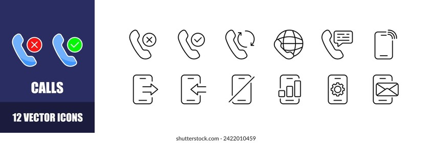 Calls icon set. Linear style. Vector icons