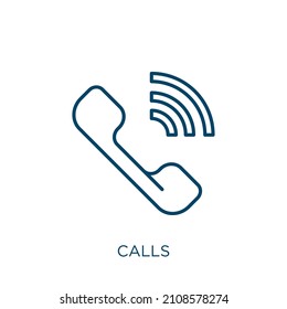 calls icon. Thin linear calls outline icon isolated on white background. Line vector calls sign, symbol for web and mobile