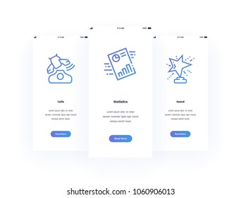 Calls, Statistics, Award Vertical Cards with strong metaphors. Template for website design.
