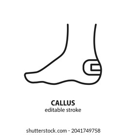 Callus on a human leg line icon. Adhesive plaster on a wound vector symbol. Editable stroke.