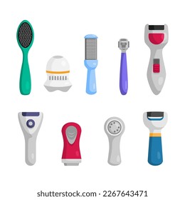 callus remover set cartoon. pedicure care, electric body, remover hand, hygiene skin, tool callus remover vector illustration