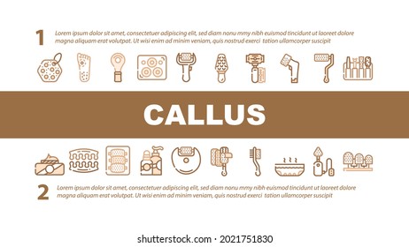 Callus Remover Tool Landing Webseite Kopfzeile Banner Vorlage Vektorgrafik. Callus Remover und Adhesive Plaster Accessoires für die Behandlung von Fußbäumen und Fingern Illustration