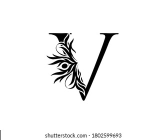 Callygraphy letter V. Graceful royal style. Calligraphic arts logo. Vintage drawn emblem for book design, brand name, stamp, Restaurant, Boutique, Hotel.  