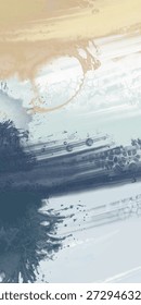 Calm abstract composition with blue, gray, and beige paint strokes, evoking coastal tones and soft motion for modern, minimal design use. vector design banner, noAI