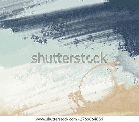 Calm abstract composition with blue, gray, and beige paint strokes, evoking coastal tones and soft motion for modern, minimal design use. vector design banner, noAI