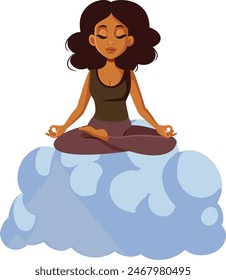 
Calm Adult Woman Doing Yoga on a Cloud Vector Illustration. Serene guy meditating sitting in Pilates feeling in heaven 
