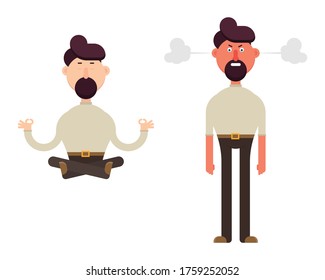 Calm and angry man character vector illustration isolated on white